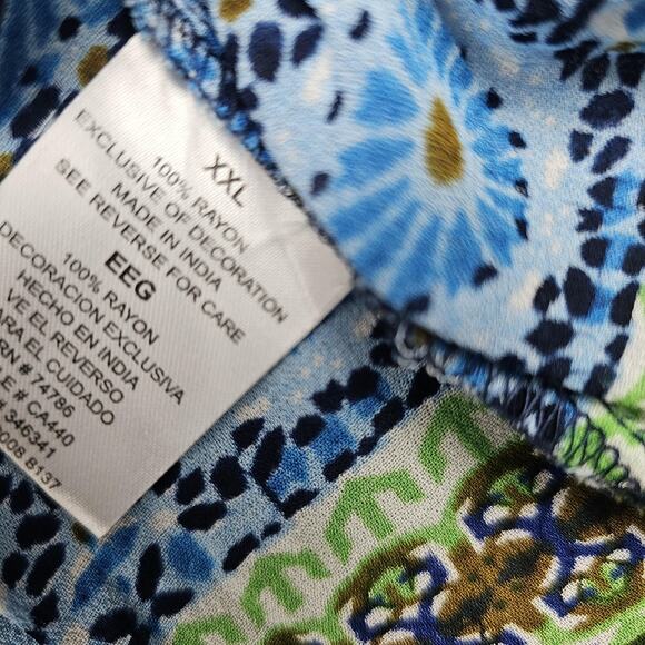 Bila Shirt Womens XXL Blue Boho Floral Tassel Peasant Rayon Coastal Light 70s - Picture 5 of 6